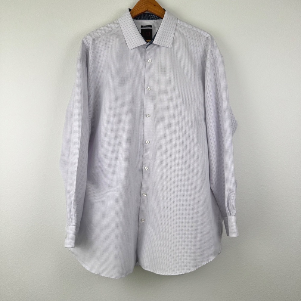 Linea Uomo Button Down Shirt Mens 18.5 34/35 White Excellent Micro Dot Office